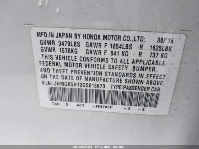 JHMGK5H73GS013670 Honda FIT EX