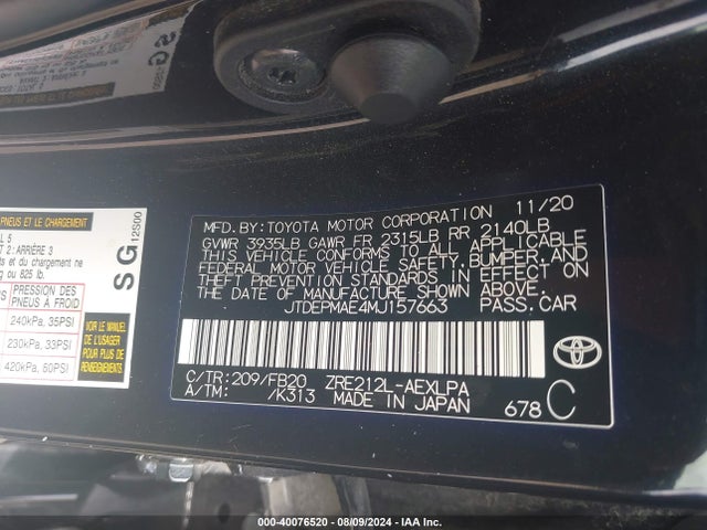 Toyota COROLLA LE 2021 JTDEPMAE4MJ157663 Image 9