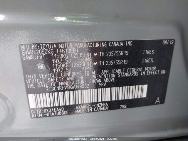 2T3C1RFV5KW048982 Toyota Rav4 Xle Premium