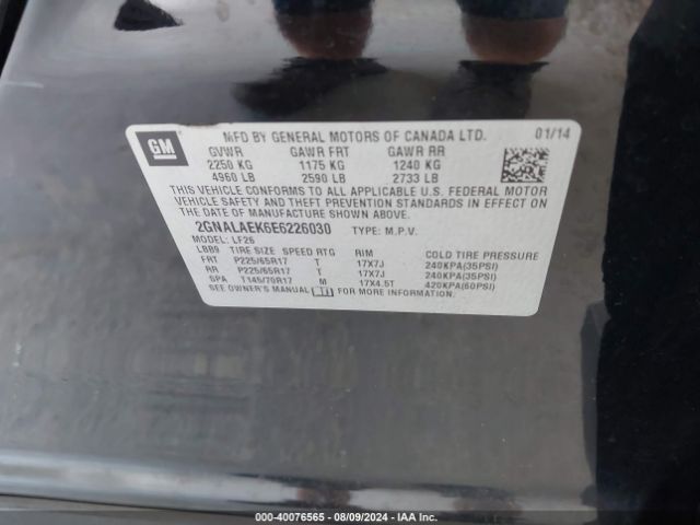 Chevrolet EQUINOX LS 2014 2GNALAEK6E6226030 Image 9