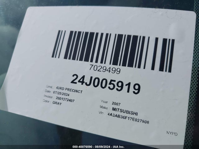 2007 MITSUBISHI GALANT 4A3AB36F17E027908 Photo 8