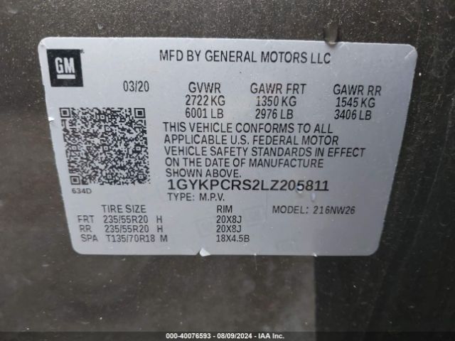 1GYKPCRS2LZ205811 Cadillac Xt6 Fwd Premium Luxury