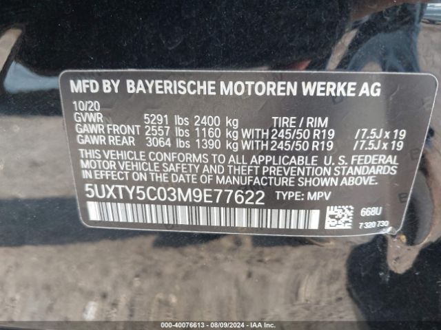5UXTY5C03M9E77622 BMW X3 Xdrive30i