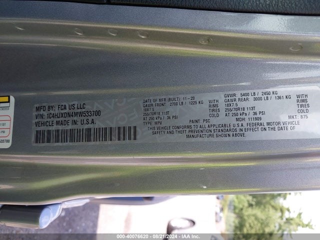 1C4HJXDN4MW533700 Jeep Wrangler Unlimited Sport Altitude 4x4