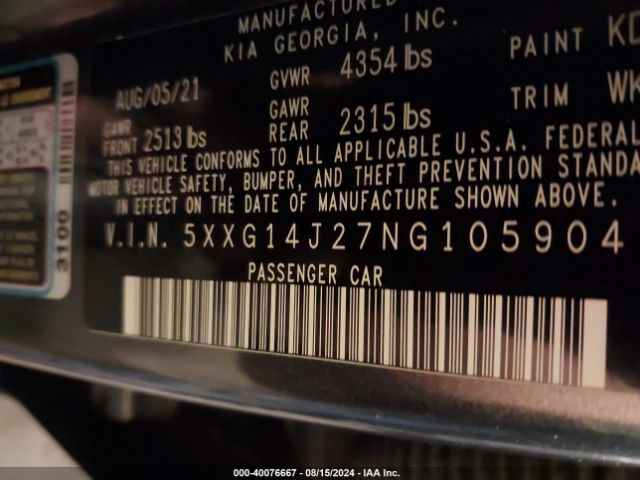 5XXG14J27NG105904 KIA K5 LXS