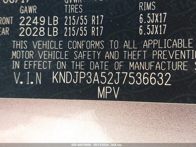 KIA SOUL + 2018 KNDJP3A52J7536632 Image 9
