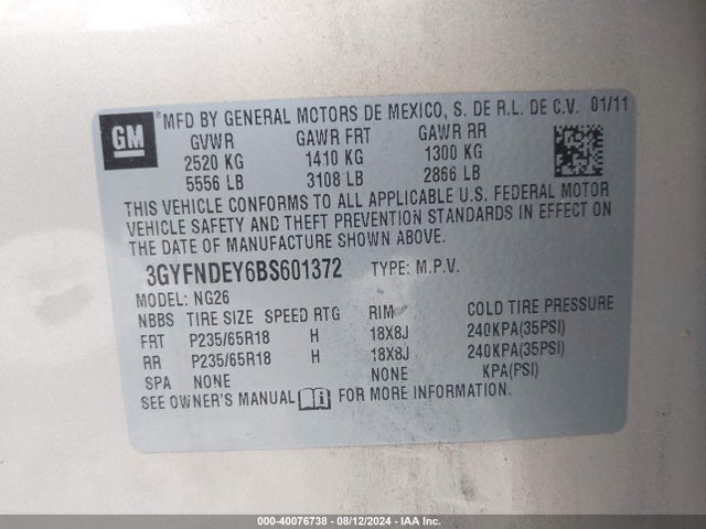 2011 CADILLAC SRX 3GYFNDEY6BS601372 Photo 8
