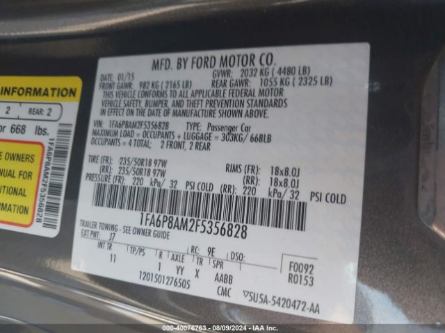 1FA6P8AM2F5356828 Ford Mustang V6
