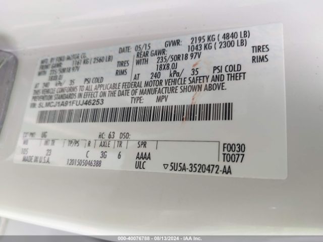 5LMCJ1A91FUJ46253 Lincoln MKC