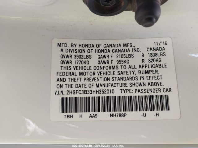 2HGFC3B33HH352010 Honda Civic Ex-t