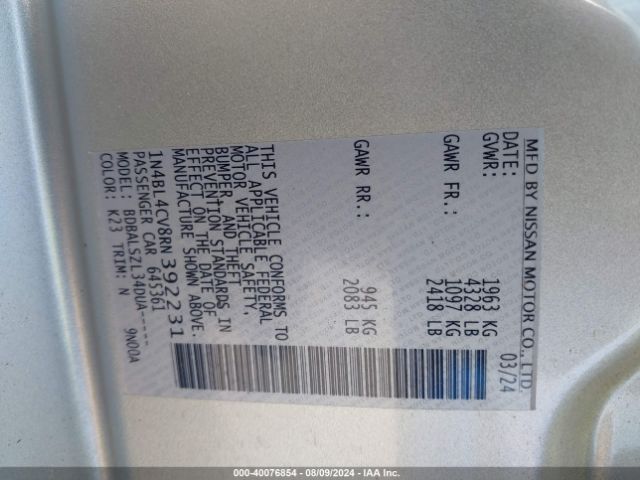 1N4BL4CV8RN392231 Nissan Altima Sr Fwd