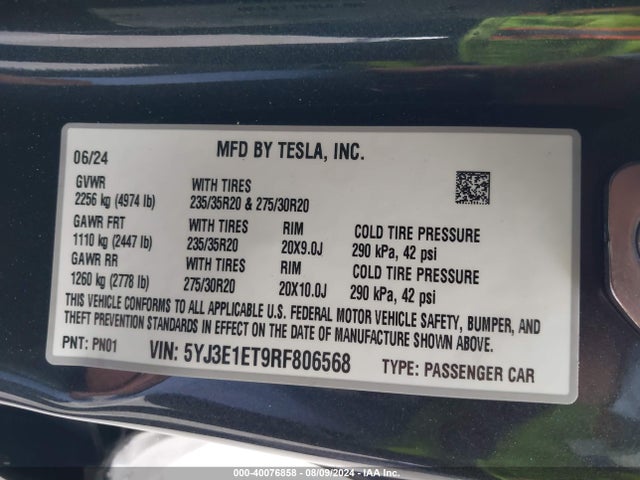 2024 TESLA MODEL 3 5YJ3E1ET9RF806568 Photo 8