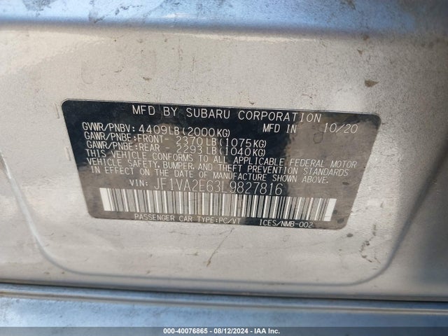 JF1VA2E63L9827816 Subaru WRX