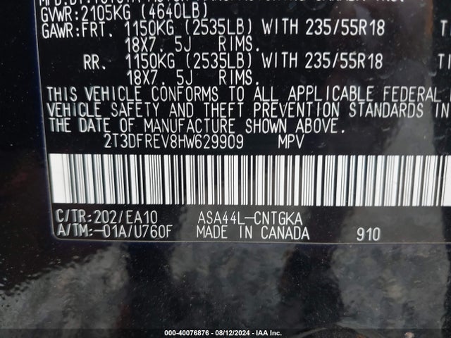 Toyota Rav4 Limited 2017 2T3DFREV8HW629909 Image 9