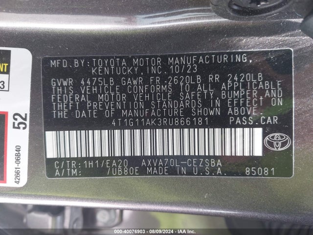 Toyota CAMRY SE 2024 4T1G11AK3RU866181 Image 9