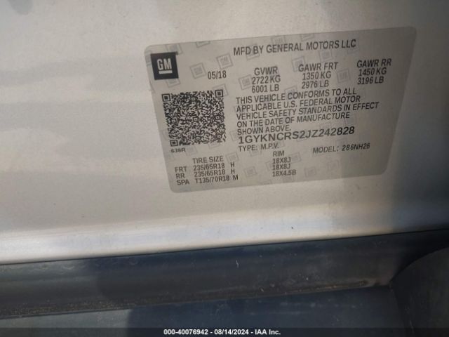 1GYKNCRS2JZ242828 Cadillac XT5 LUXURY