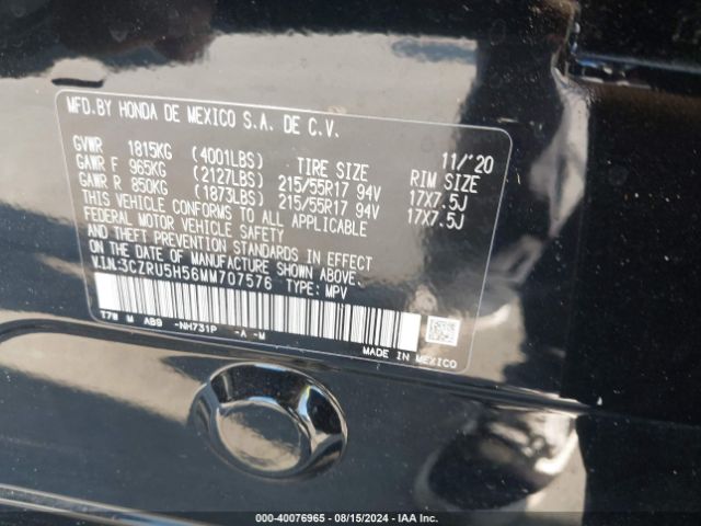 3CZRU5H56MM707576 Honda Hr-v 2wd Ex