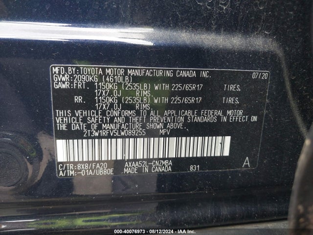 Toyota Rav4 Xle 2020 2T3W1RFV5LW089255 Image 9