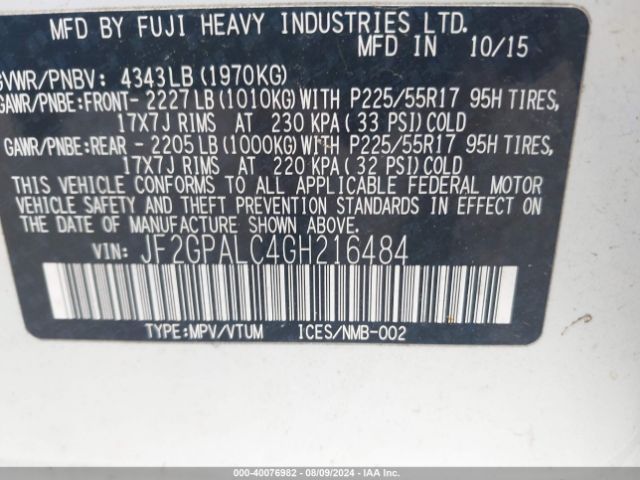 JF2GPALC4GH216484 Subaru Crosstrek 2.0i Limited