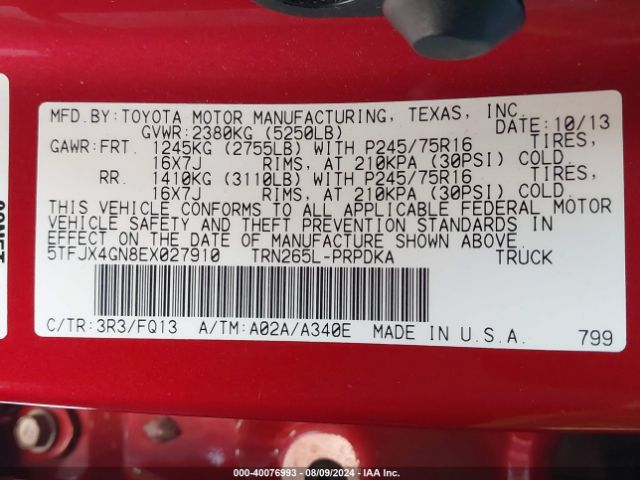 5TFJX4GN8EX027910 Toyota Tacoma Prerunner