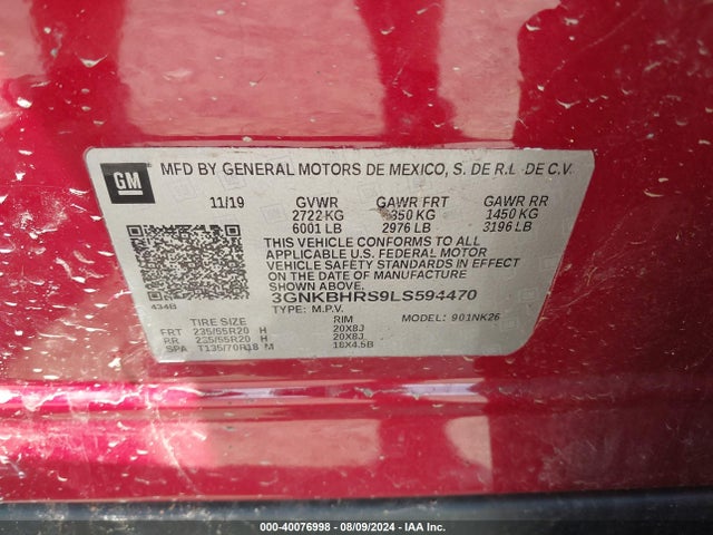 3GNKBHRS9LS594470 Chevrolet Blazer Awd 2lt