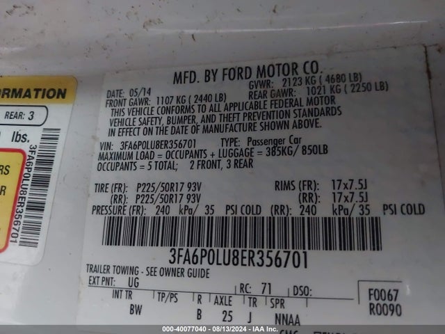 Ford Fusion Hybrid Se 2014 3FA6P0LU8ER356701 Image 9