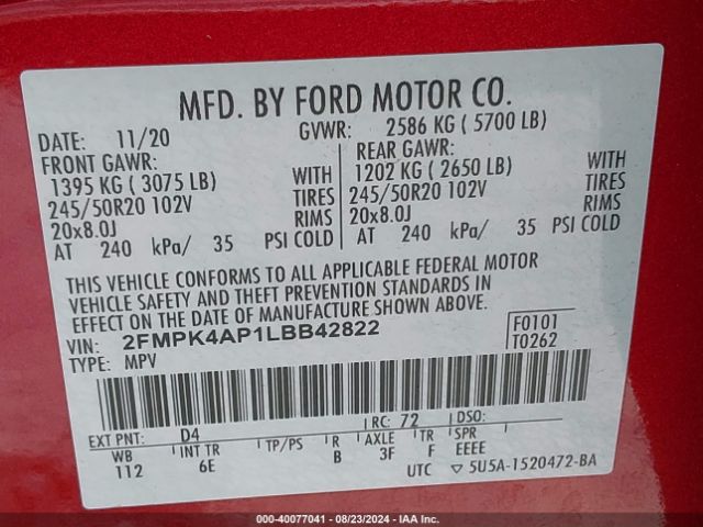 2FMPK4AP1LBB42822 Ford EDGE ST