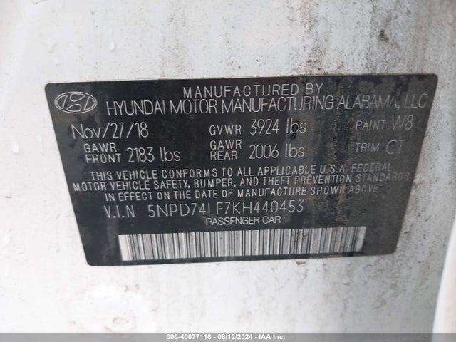 Hyundai ELANTRA SE 2019 5NPD74LF7KH440453 Image 9