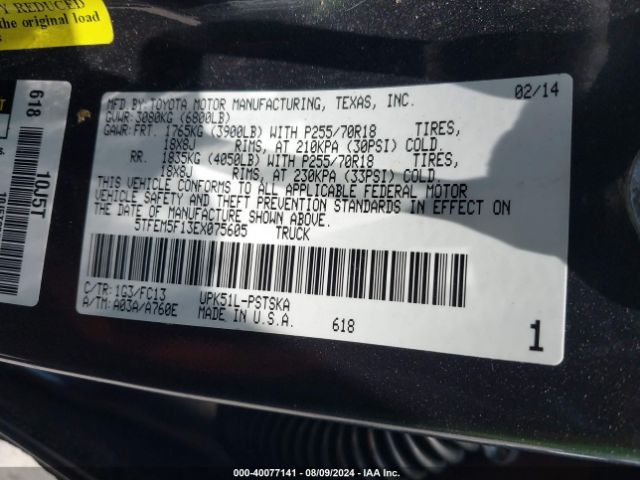 5TFEM5F13EX075605 Toyota Tundra Sr5 4.6l V8