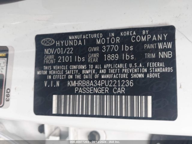 KMHRB8A34PU221236 Hyundai Venue Se
