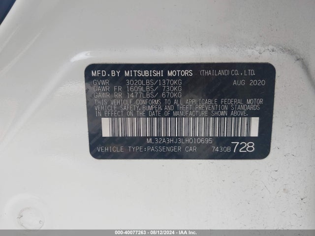 2020 MITSUBISHI MIRAGE ML32A3HJ3LH010695 Photo 8
