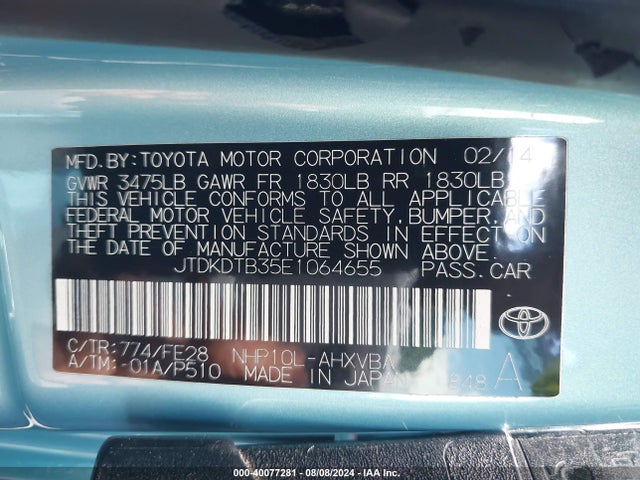 Toyota Prius C Four/one/three/two 2014 JTDKDTB35E1064655 Image 9