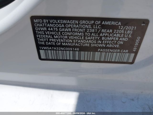 1VWSA7A32NC009146 Volkswagen Passat 2.0t Se