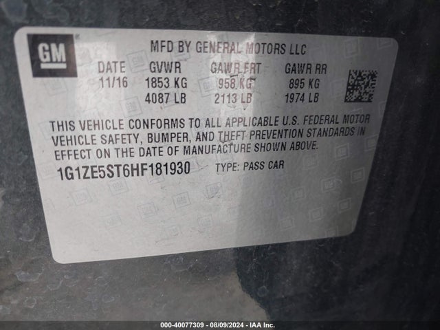 Chevrolet MALIBU 1LT 2017 1G1ZE5ST6HF181930 Image 9