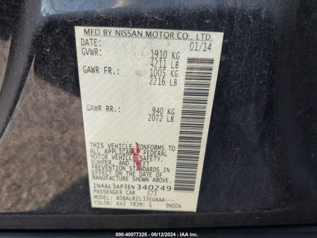 1N4AL3AP3EN340249 Nissan Altima 2.5/s/sv/sl
