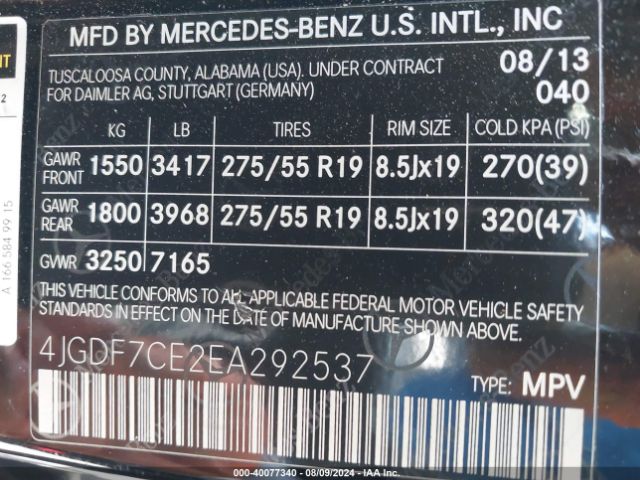 4JGDF7CE2EA292537 Mercedes-Benz Gl 450 4matic