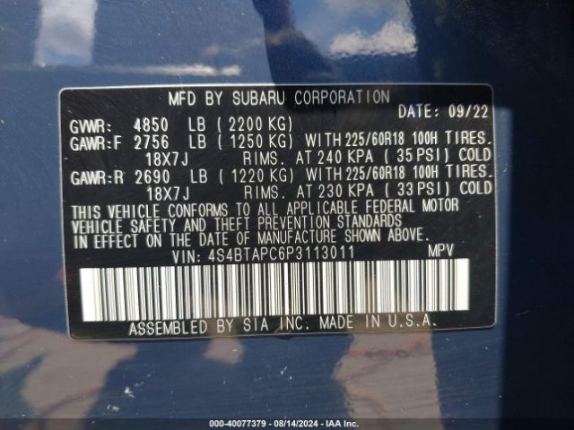 4S4BTAPC6P3113011 Subaru Outback Touring