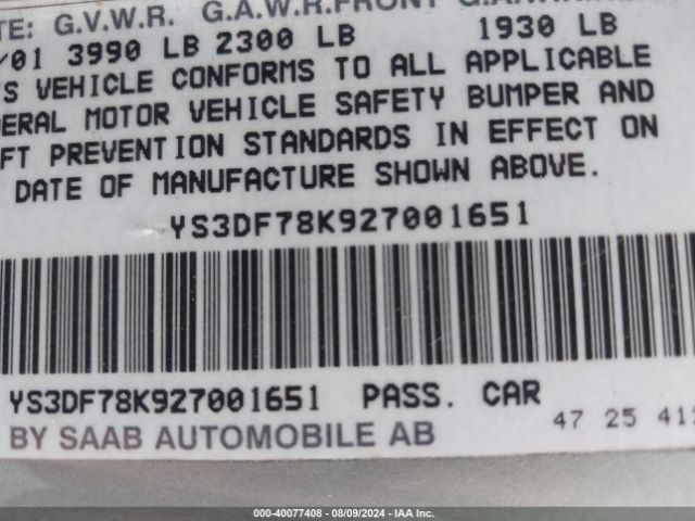 2002 SAAB 9-3 YS3DF78K927001651 Photo 8
