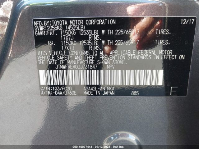 JTMWFREV0JJ731847 Toyota Rav4 Xle