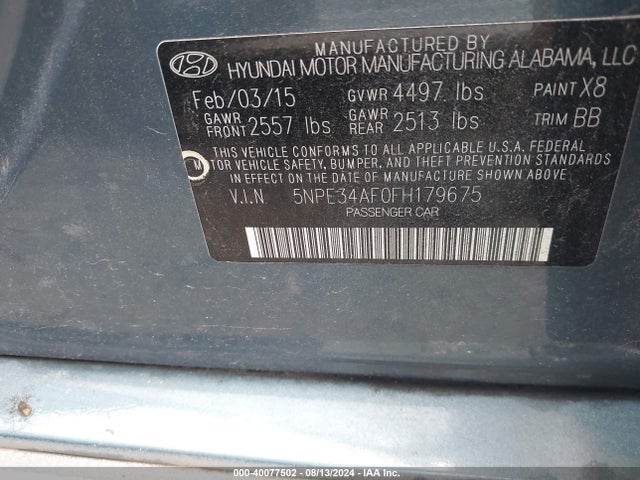 Hyundai Sonata Limited 2015 5NPE34AF0FH179675 Image 9