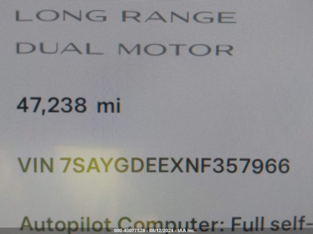 7SAYGDEEXNF357966 Tesla Model Y Long Range Dual Motor All-wheel Drive
