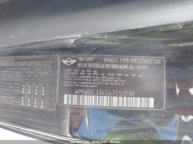 2004 MINI COOPER WMWRC33454TC51230 Photo 8
