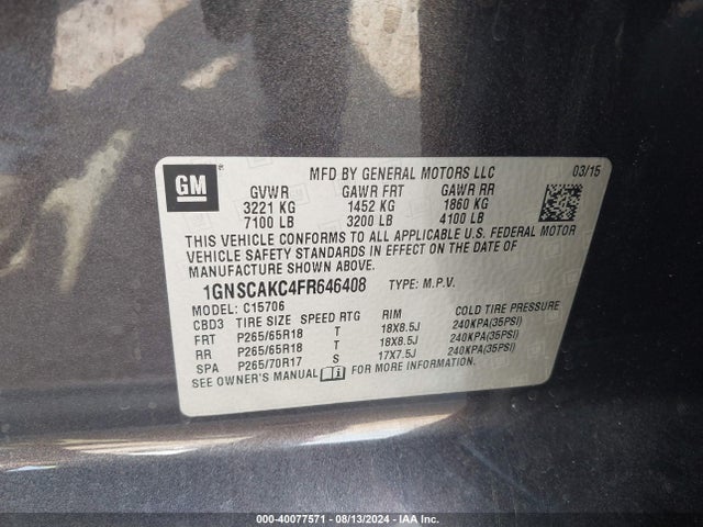 Chevrolet Tahoe Ls 2015 1GNSCAKC4FR646408 Image 9