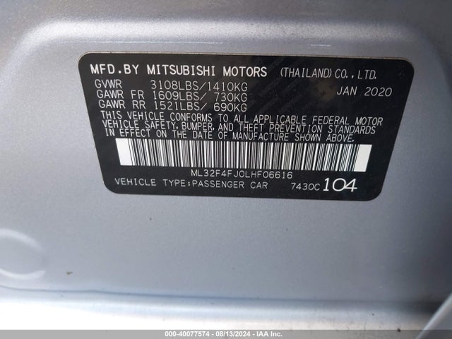 2020 MITSUBISHI MIRAGE G4 ML32F4FJ0LHF06616 Photo 8