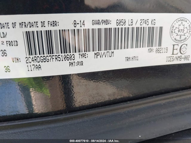 2C4RDGBG7FR510603 Dodge Grand Caravan Se/sxt