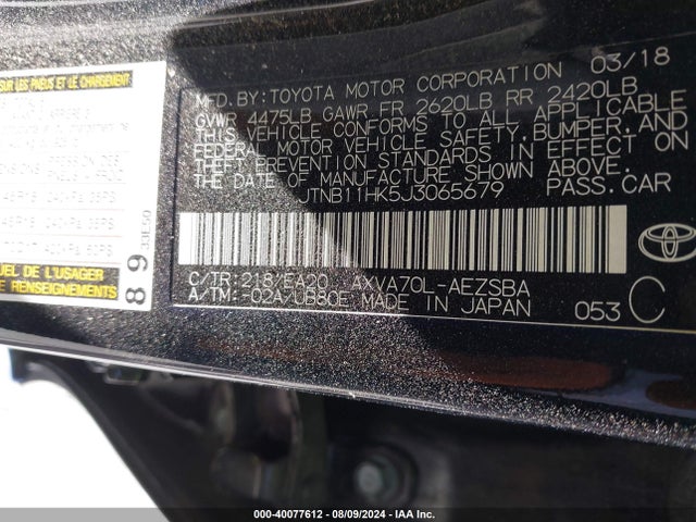 Toyota CAMRY SE 2018 JTNB11HK5J3065679 Image 9