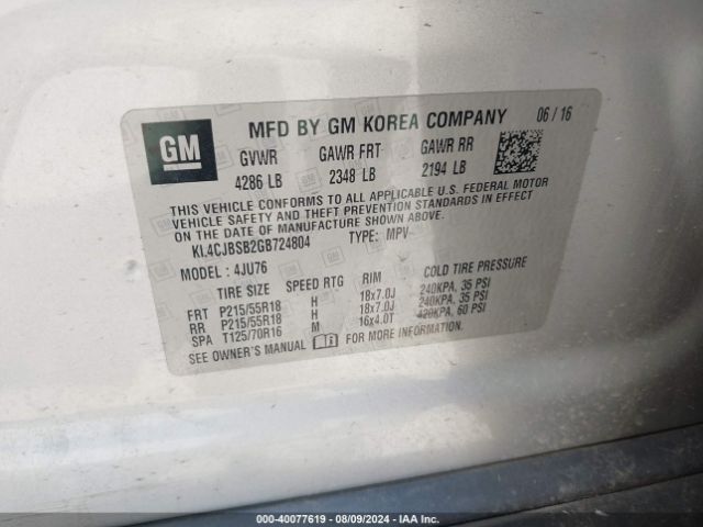 KL4CJBSB2GB724804 Buick Encore Convenience