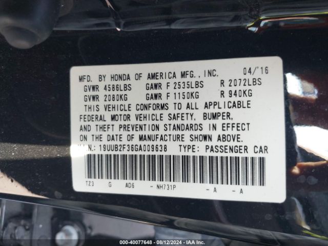 19UUB2F36GA009638 Acura Tlx V6