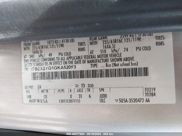 Ford Transit-350 Xlt 2016 1FBZX2YG1GKA52093 Image 9