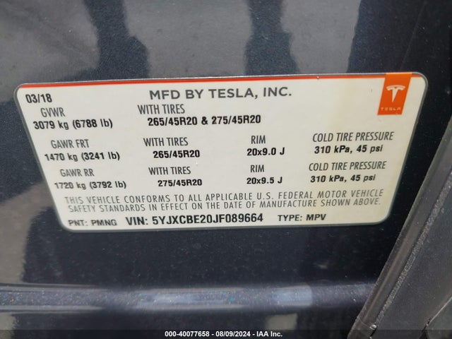 2018 TESLA MODEL X 5YJXCBE20JF089664 Photo 8